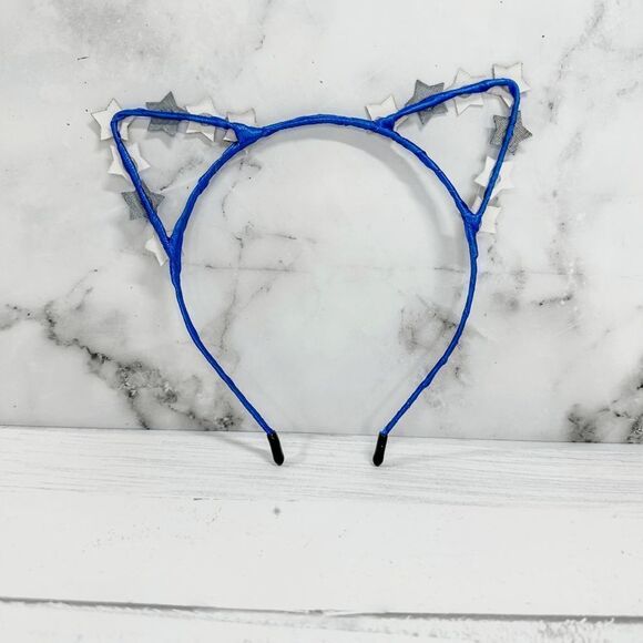 4th of July Patriotic Red & Blue Glitter Stars Cat Ears Headband - Picture 3 of 4